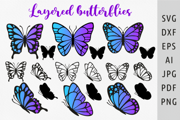 Download Layered Butterfly Silhouette Svg for Cut - Butterfly silhouette Collection